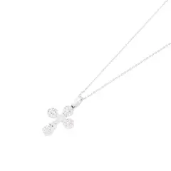 JB JOYAS BARON - Collar Oro Blanco 18kt Cruz y Diamantes 15 Pts