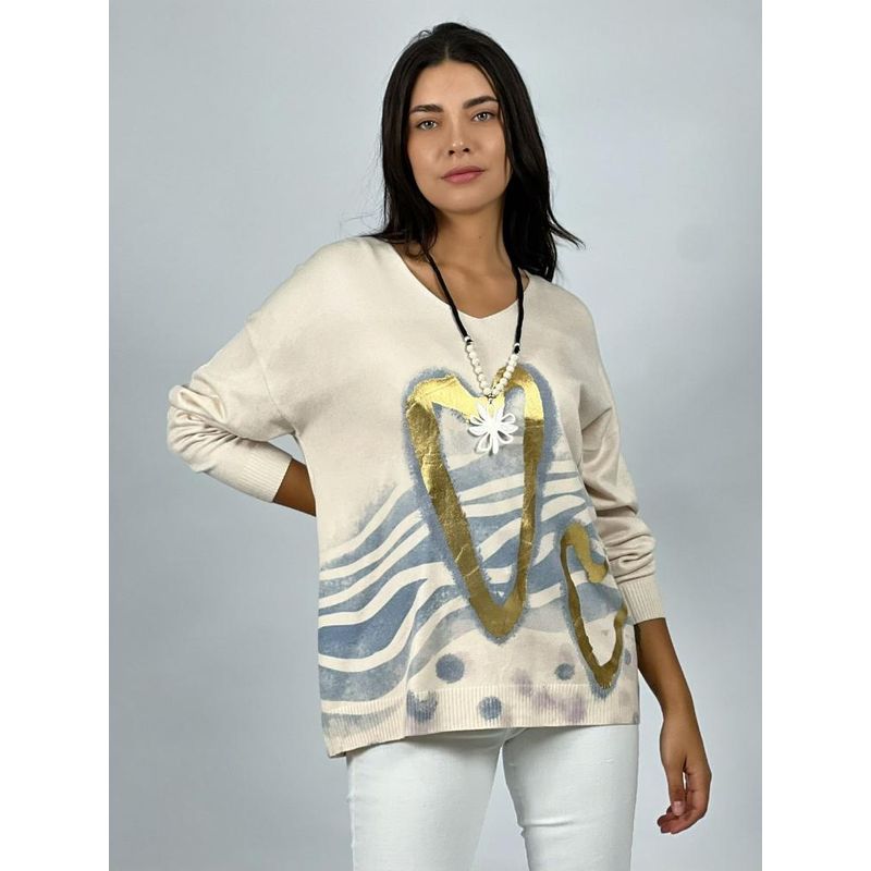 ENIGMATICA BOUTIQUE - Sweater Corazones Dorados Café Enigmática Boutique