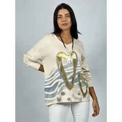 ENIGMATICA BOUTIQUE - Sweater Corazones Dorados Café Enigmática Boutique