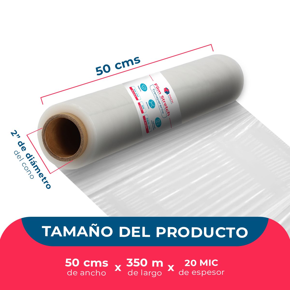 GENERICO - Film Stretch Transparente 1,7 kg 350m - Pack Mayorista