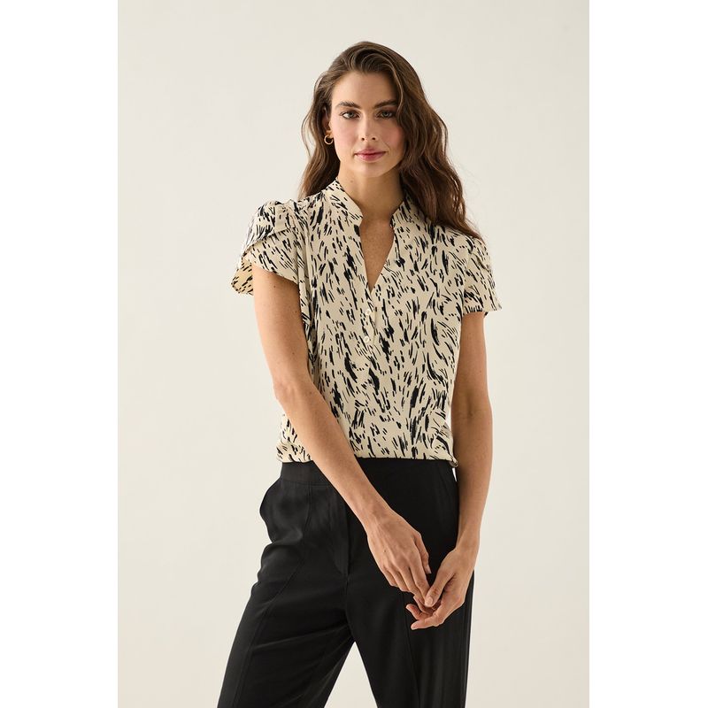 ASH - Blusa Manga Corta Beige Mujer Ash