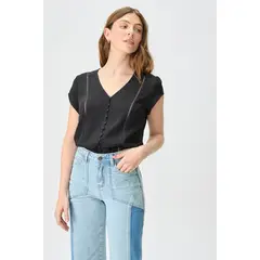 IO - Blusa Manga Corta Negro Mujer