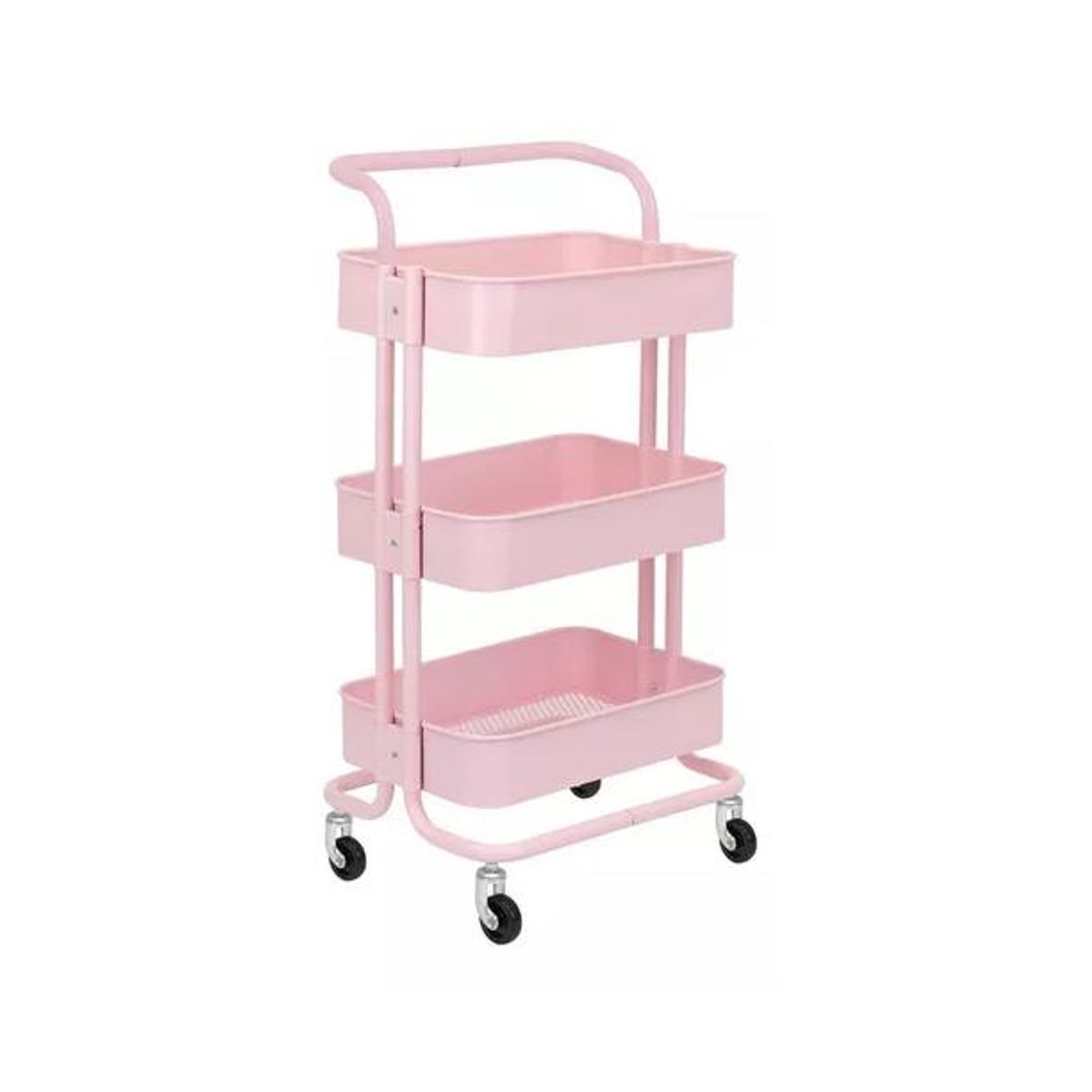 GENERICO - Carrito Organizador Metálico 3 Niveles Multiusos Con Ruedas Rosa