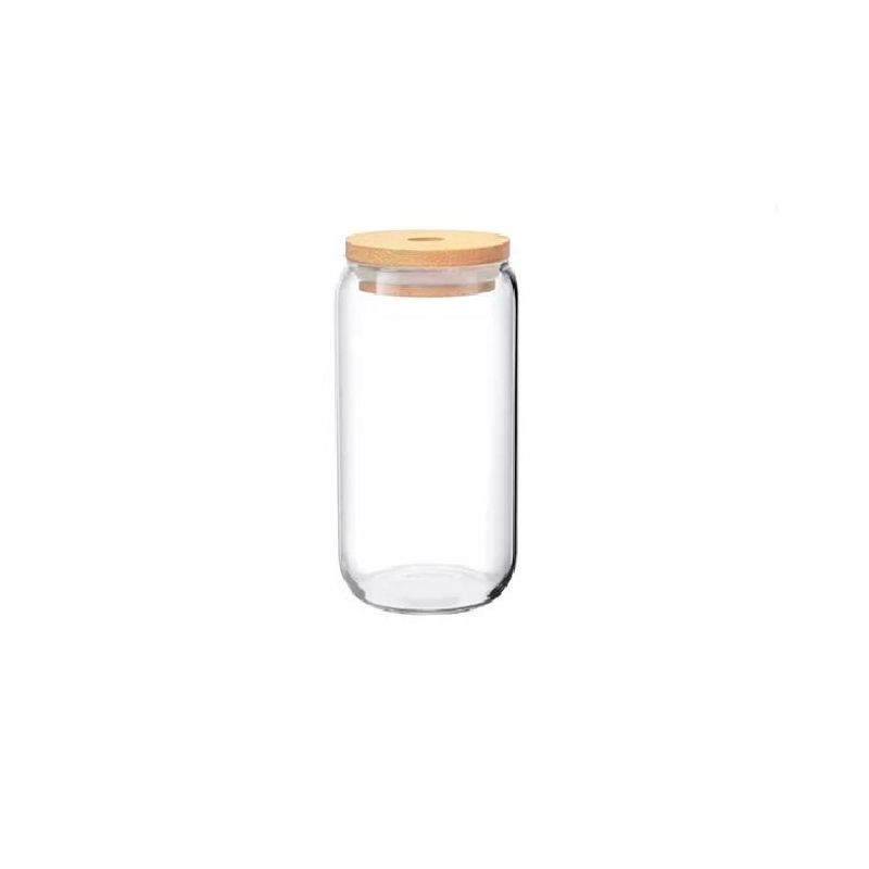 GENERICO - Set 4 Vasos Vidrio Tapa Bambú Cócteles