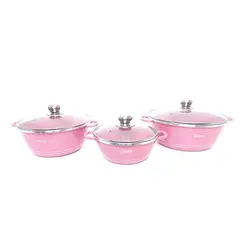 GENERICO - Batería De Ollas Rosadas 3 Piezas De Granito Ecológico