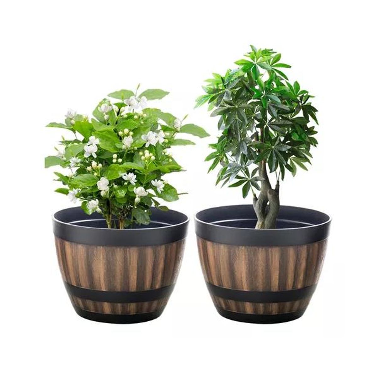 GENERICO - 2 Maceteros Barril Simulación Madera 4L con Agujero 228x17cm