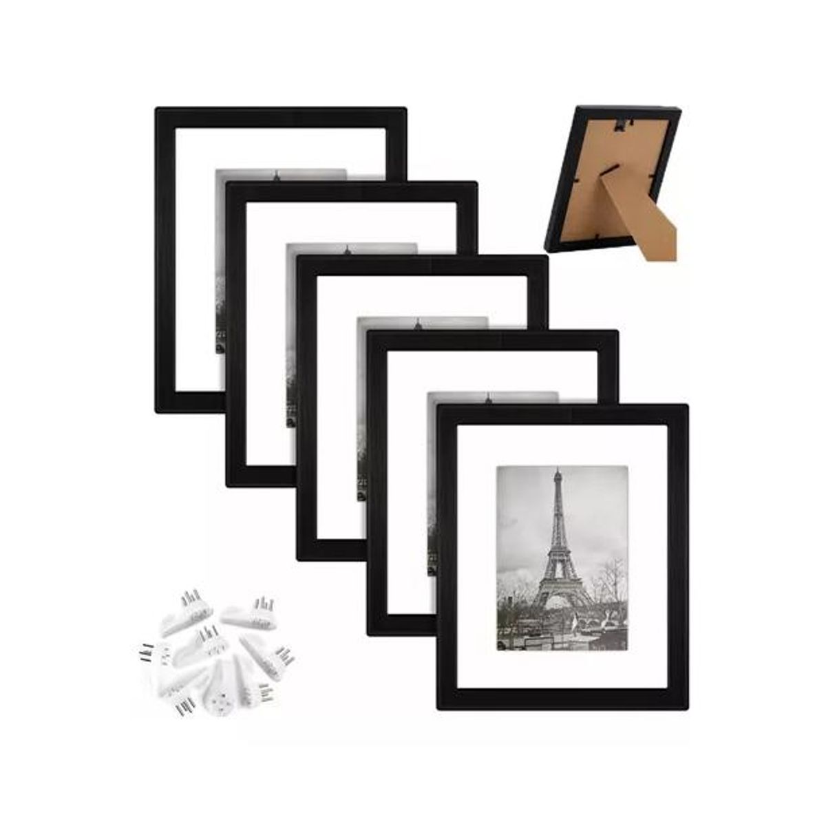GENERICO - Pack de 5 Marcos para Foto Portarretrato A4 Cuadro Negro