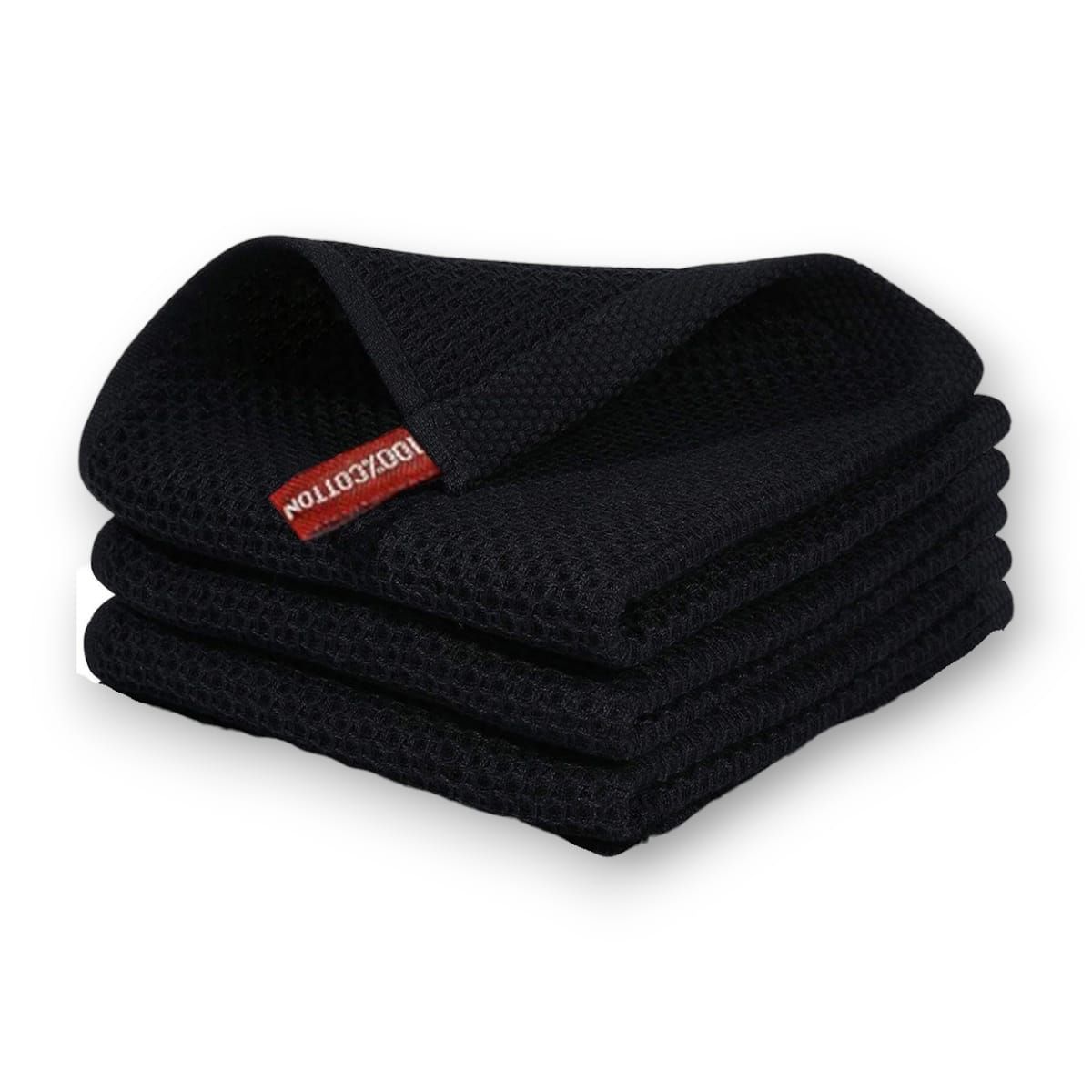 GENERICO - Paño de Cocina 70x34cm Toalla Wafle Algodon Negro 77gr Pack 3 U