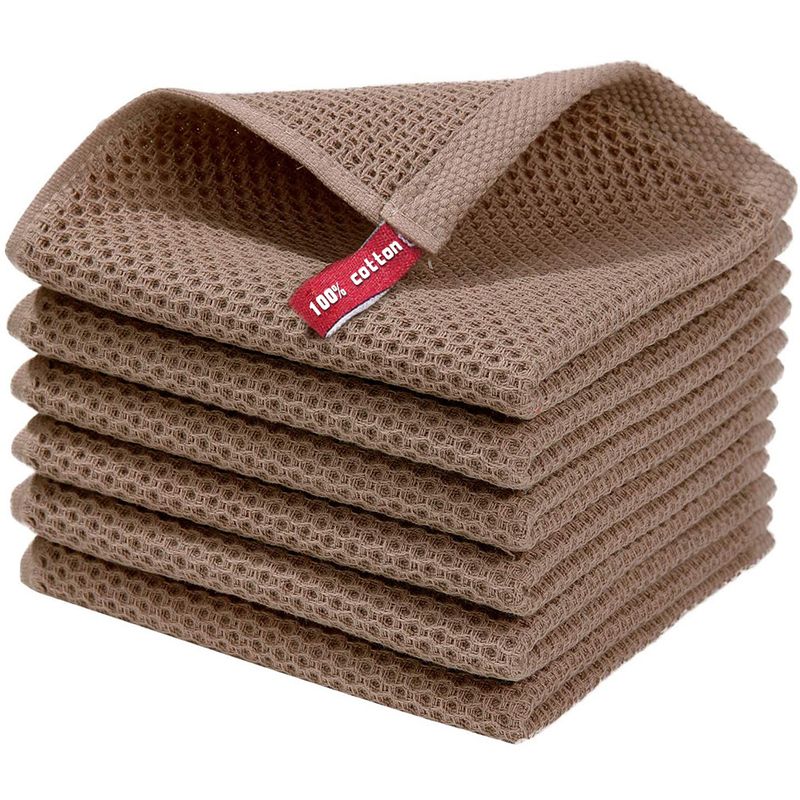GENERICO - Paño de Cocina Algodón Pack 6 Estilo Waffle Cuadrado 34x34 Café Claro