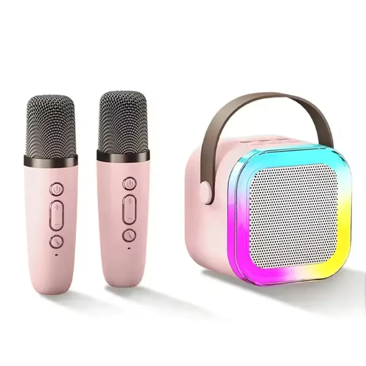 OEM - Karaoke Portátil Doble Micrófono Bluetooth con Mini Parlante RGB