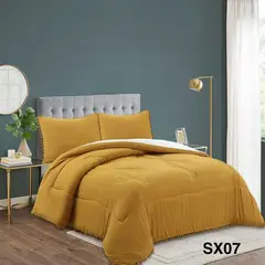 ANGELES DEL HOGAR - CUBRECAMA DE ALGODÓN ESTILO PLUMON KING MOSTAZA