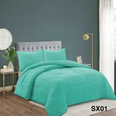 ANGELES DEL HOGAR - CUBRECAMA DE ALGODÓN ESTILO PLUMON KING TURQUESA