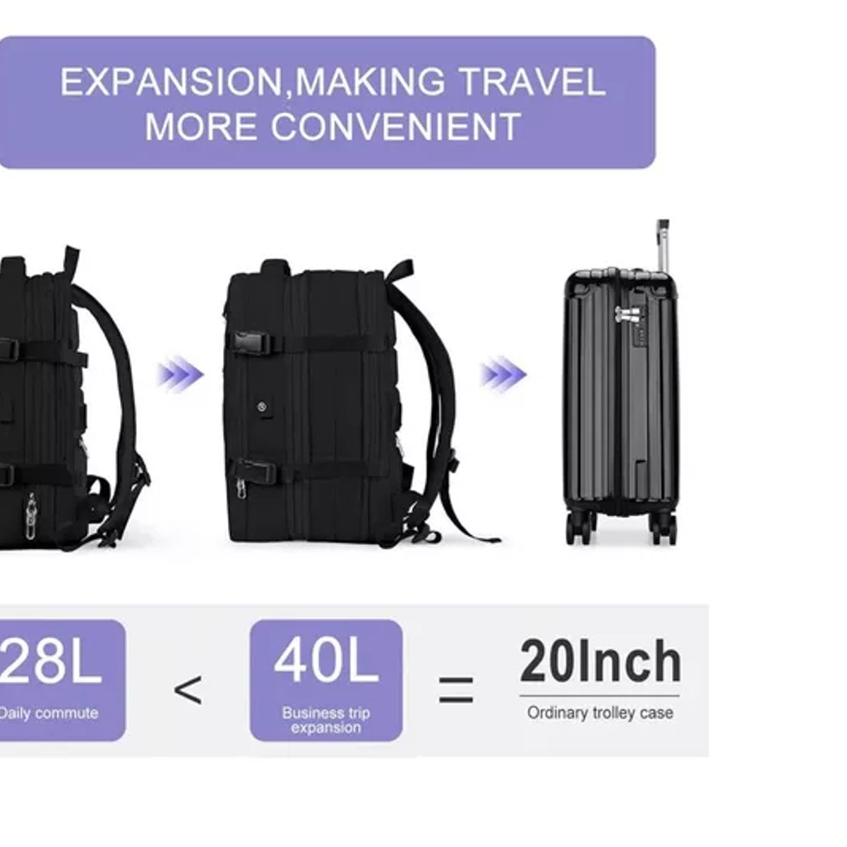 GENERICO - Mochila Expandible Viaje Multiuso Impermeable Cabina Avion