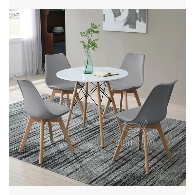 CORI CORI - Comedor Mesa Eames Blanco 100cm + 4 Sillas Tulip Gris