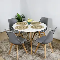 CORI CORI - Comedor Mesa Eames Blanco 100cm + 4 Sillas Tulip Gris