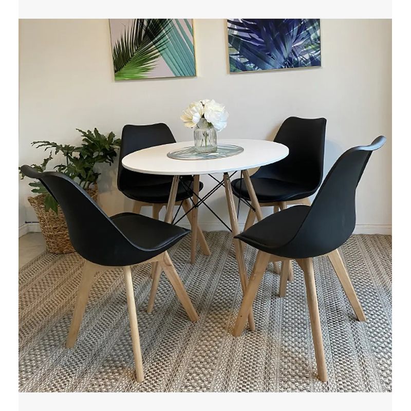 CORI CORI - Comedor Mesa Eames Blanco 100cm + 4 Sillas Tulip Negra