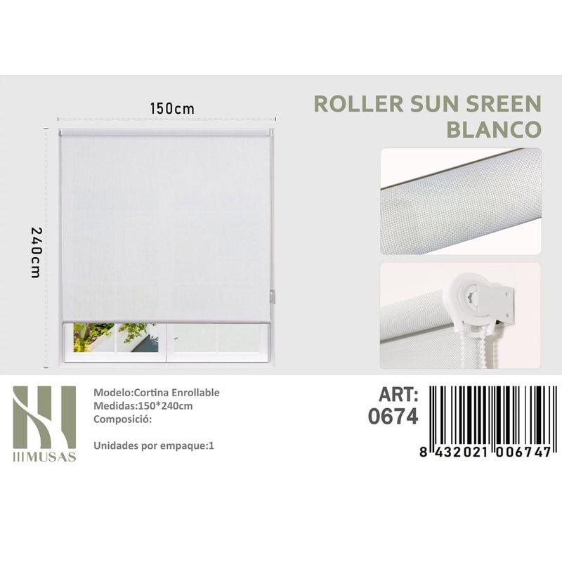 ANGELES DEL HOGAR - CORTINAS ROLLER SUN SCREEN 150  X 240  BLANCO