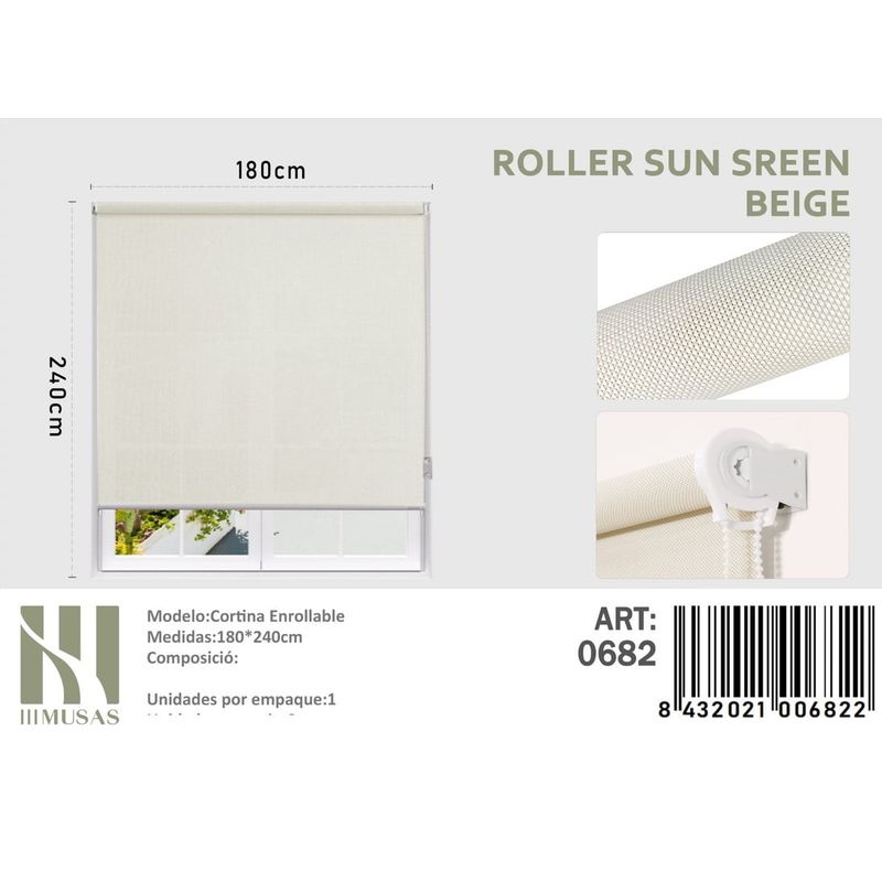 ANGELES DEL HOGAR - CORTINAS ROLLER SUN SCREEN 180  X 240  BEIGE