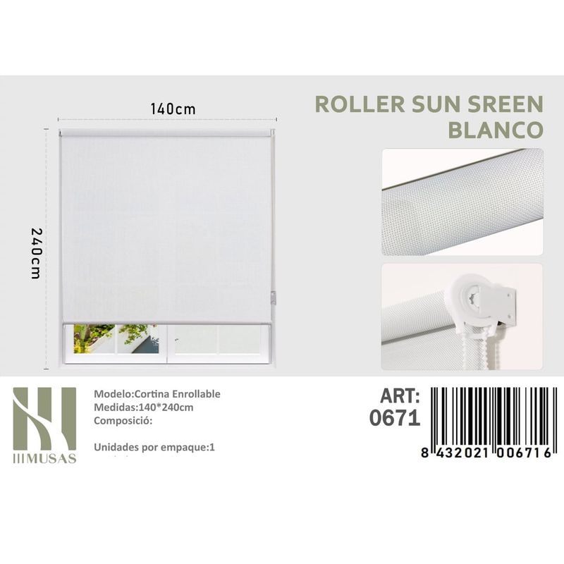 ANGELES DEL HOGAR - CORTINAS ROLLER SUN SCREEN 140  X 240  BLANCO