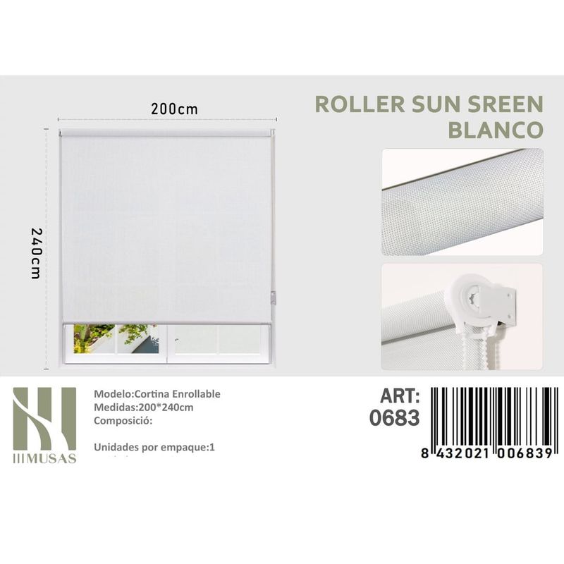 ANGELES DEL HOGAR - CORTINAS ROLLER SUN SCREEN 200  X 240  BLANCO