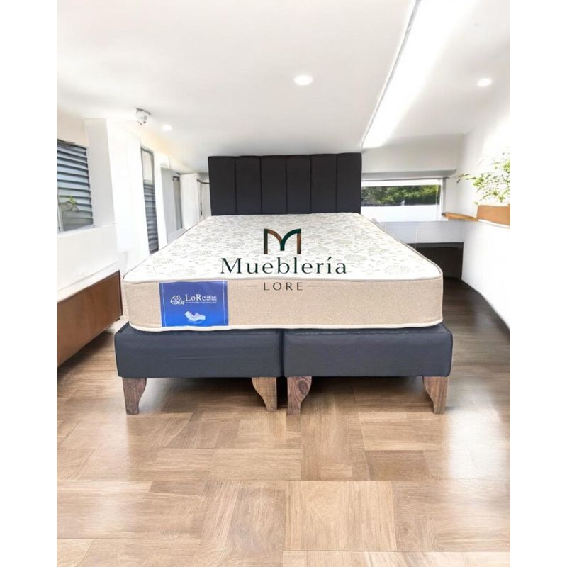 GENERICO - CAMA TUBULAR NEGRO 2 PLAZA EN LINO