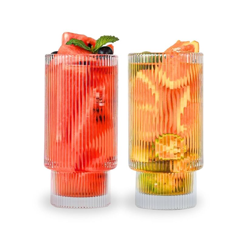 SANTU HOME & DECO - Set de 2 Vasos de Vidrio Diseño de Líneas 280ml