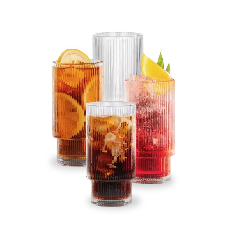 SANTU HOME & DECO - Set de 4 Vasos de Vidrio Diseño de Líneas 280ml