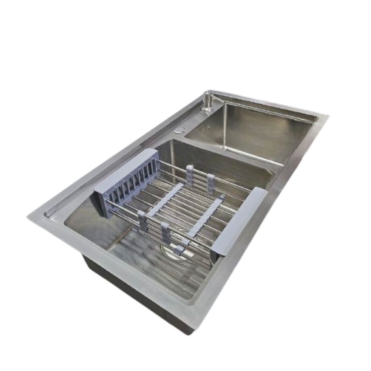 MODERN SPACE - Lavaplatos Doble 78x43 Cm Plateado + Rejilla + Dispensador