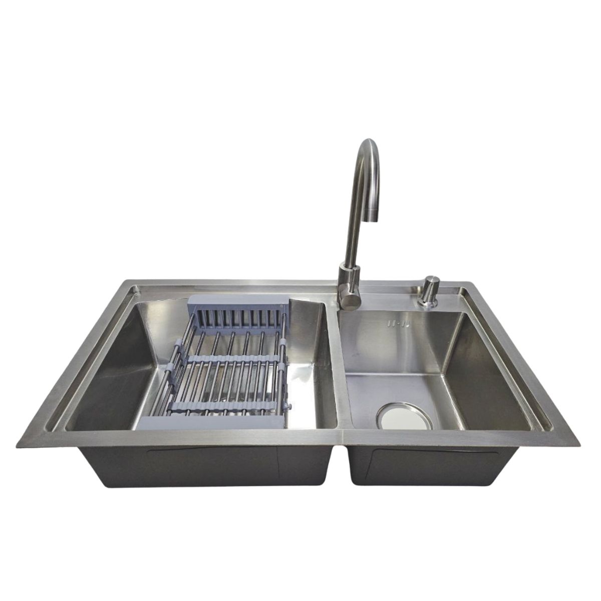 MODERN SPACE - Lavaplatos Doble 78x43 Cm Plateado Rejilla Dispensador Llave