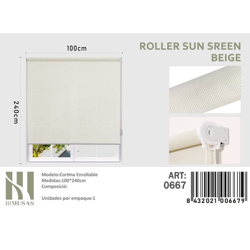 ANGELES DEL HOGAR - CORTINAS ROLLER SUN SCREEN 100  X 240  BEIGE