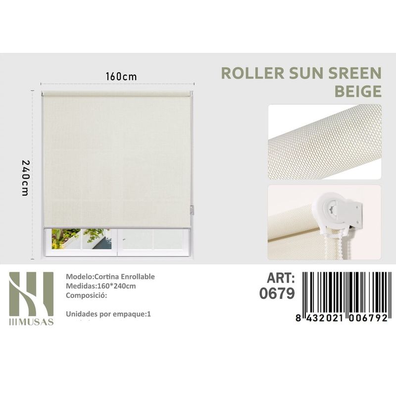 ANGELES DEL HOGAR - CORTINAS ROLLER SUN SCREEN 160  X 240  BEIGE