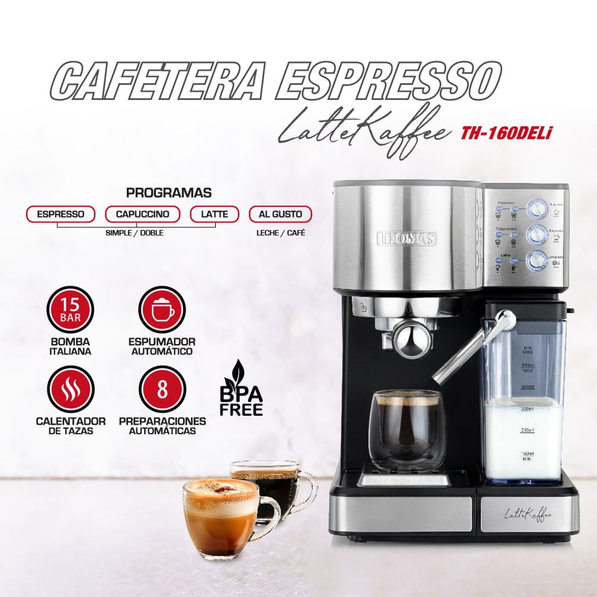 THOMAS - Cafetera Expresso Lattekaffee TH-160DELi