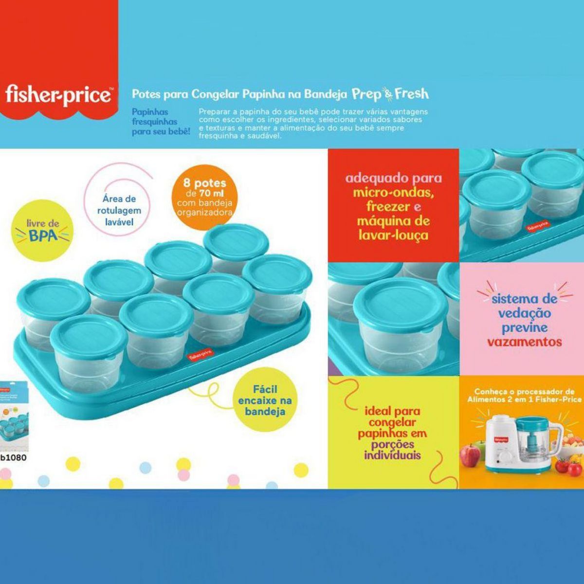 FISHER PRICE - Potes para Congelar Papilla Bandeja 8 Fisher Price Azul