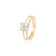 JB JOYAS BARON - Anillo Compromiso de Oro Amarillo 18kt Solitario Circón Doble mesa