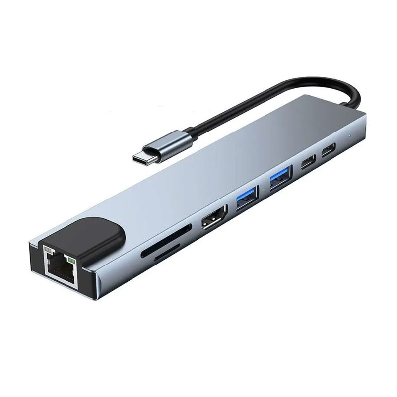 GENERICO - Docking Station Hub 8 En 1 Usb-c 4k 30 Hz Compatible Mac, Pc