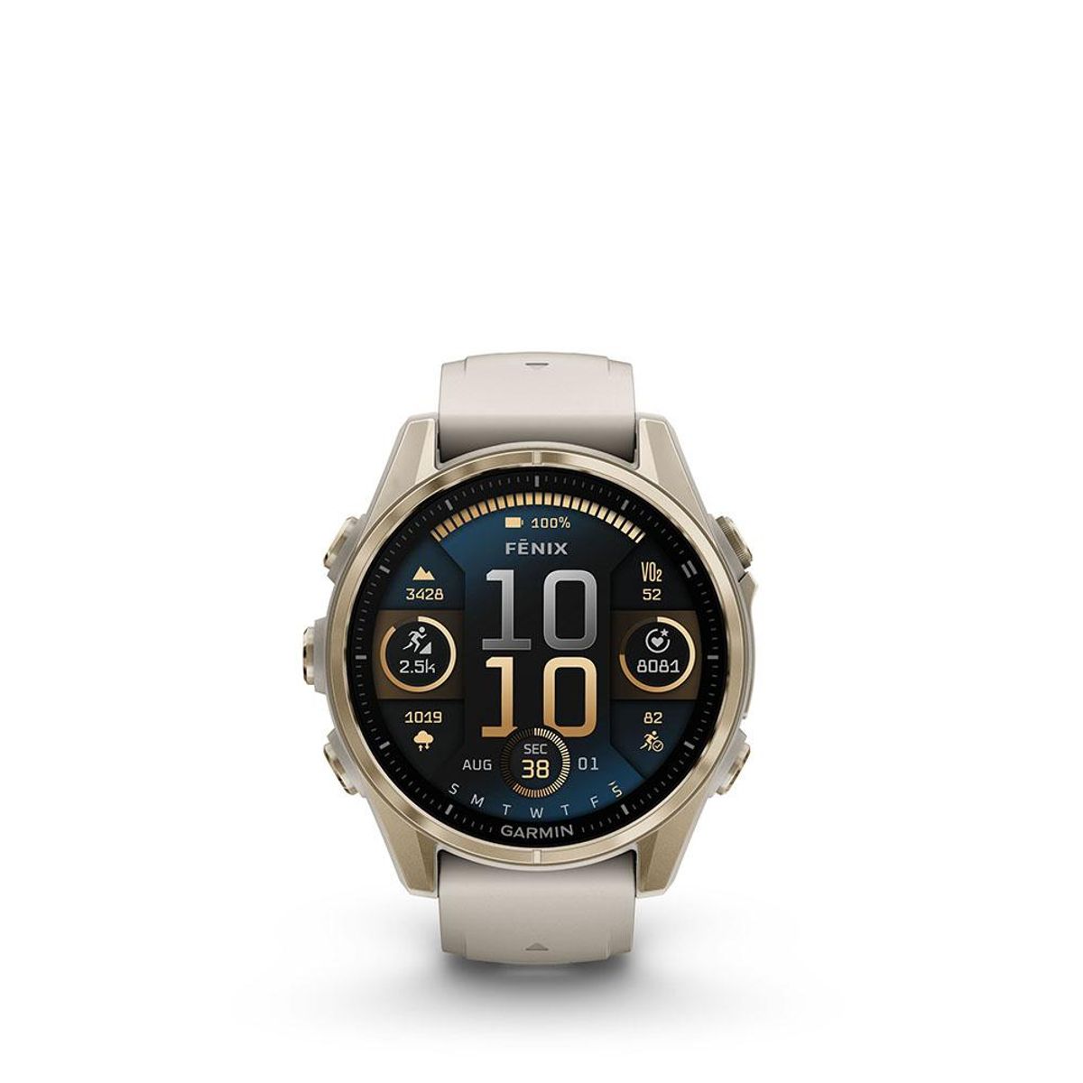 GARMIN - fenix 8 - 43 mm Sapphire Light Gold with GreyDark Brown - Crema