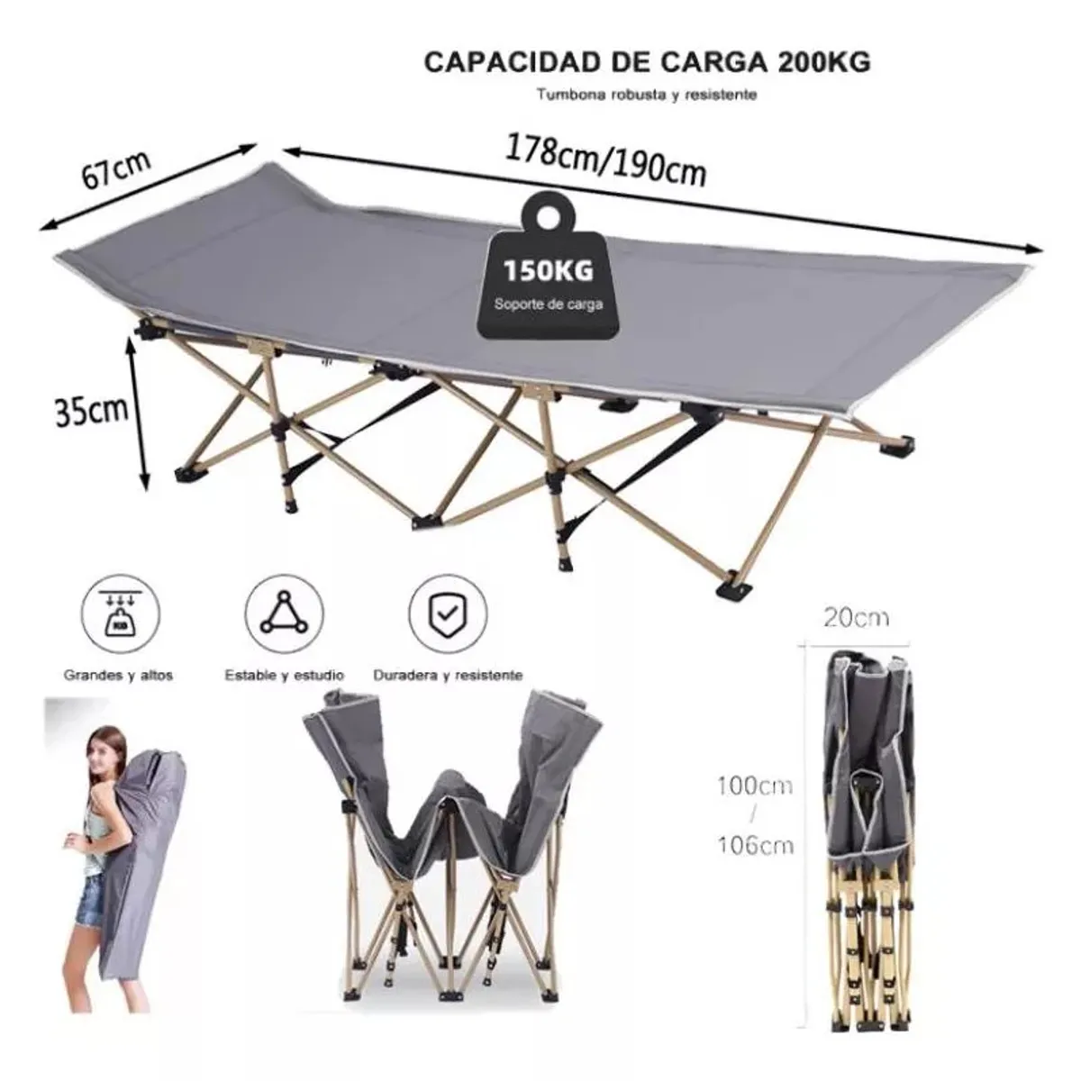 SHOP EHOME BAG - Cama Catre Plegable Resistente 150kg + Bolso Camping