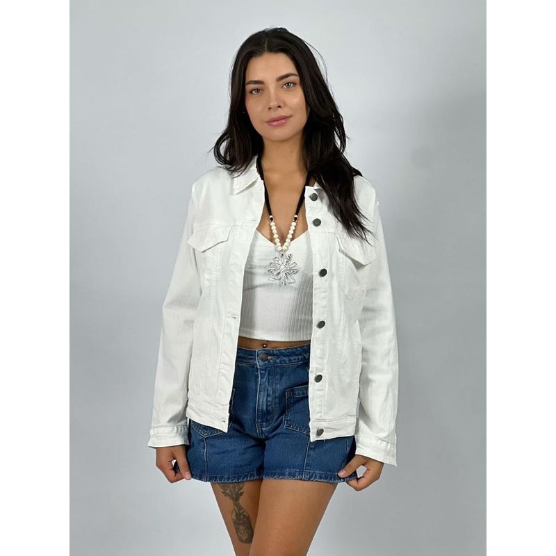 ENIGMATICA BOUTIQUE - Chaqueta De Mezclilla Dorso Rostros Abstractos - Blanco - Único