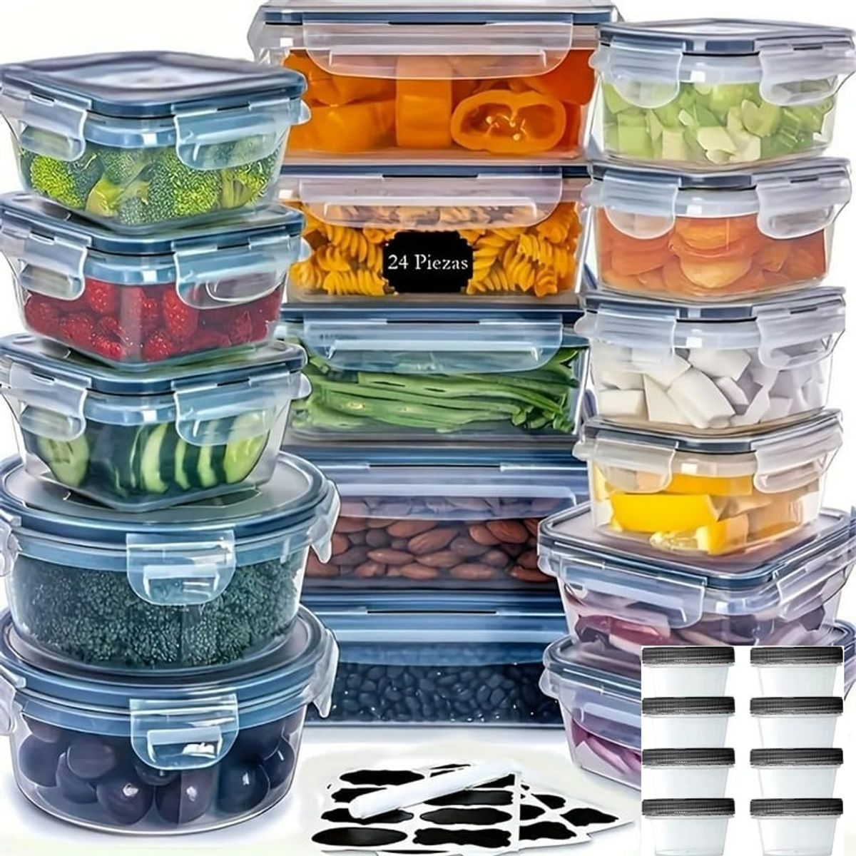 WAKESHOME - Juego De 24 Tarros Apilables Con Tapa Y Cierre Herméticos