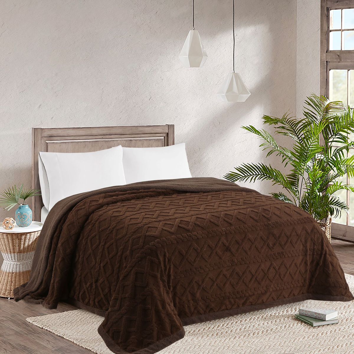 GENERICO - Frazada Térmica Texturizada 200 X 230 cm - Café