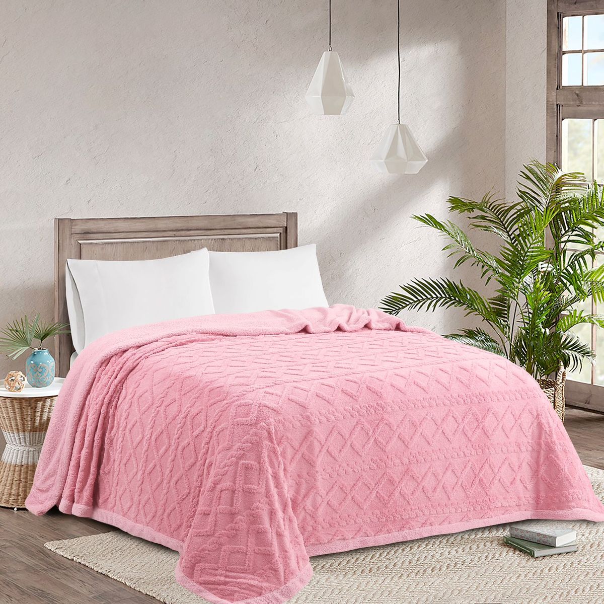 GENERICO - Frazada Térmica Texturizada 200 X 230 cm - Rosa