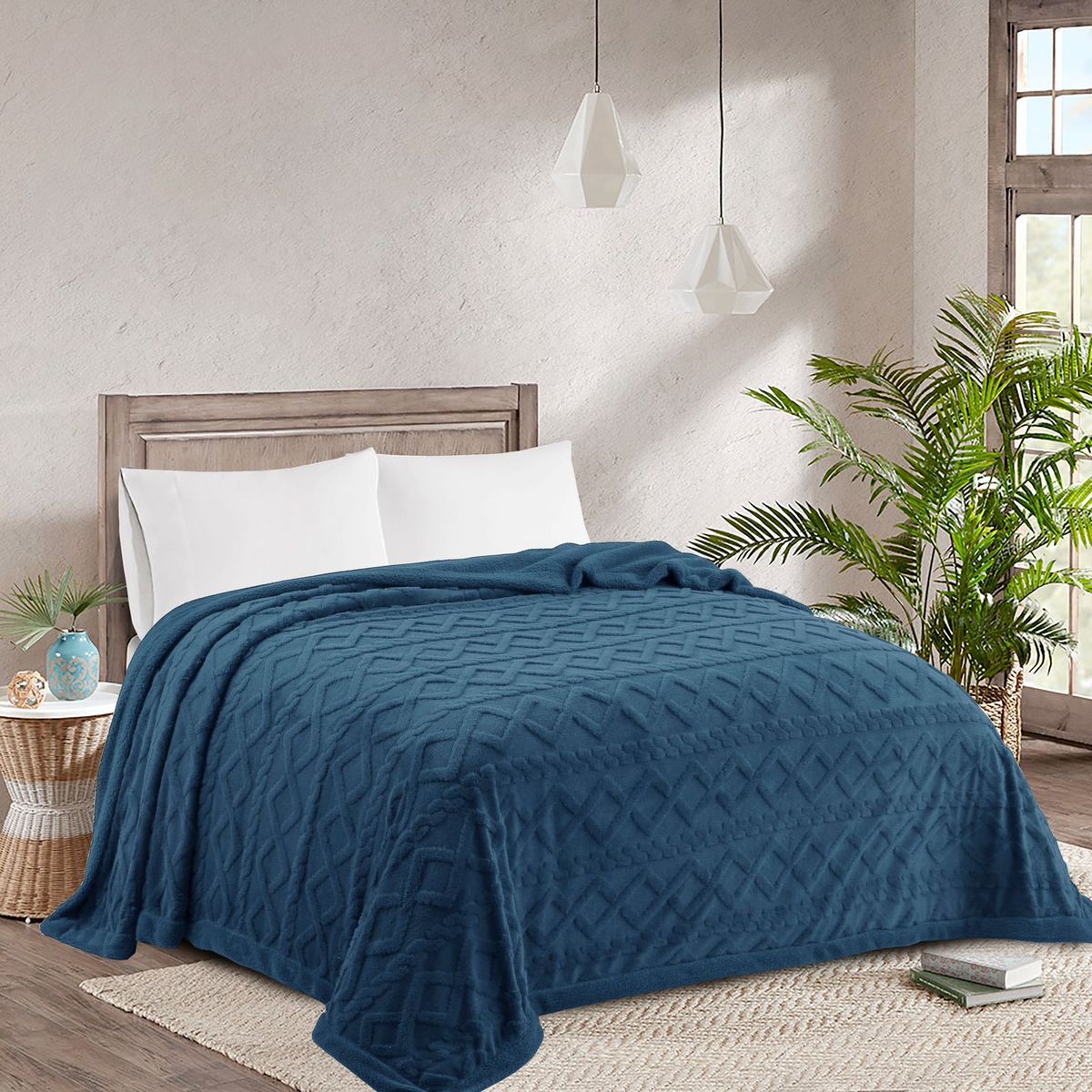 GENERICO - Frazada Térmica Texturizada 200 X 230 cm - Azul