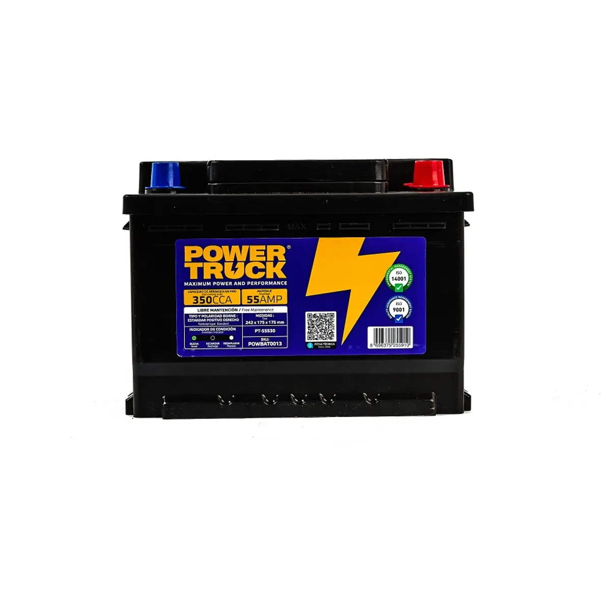 POWER TRUCK - BATERIA 55 AMP 350 CCA BORNE ESTANDAR