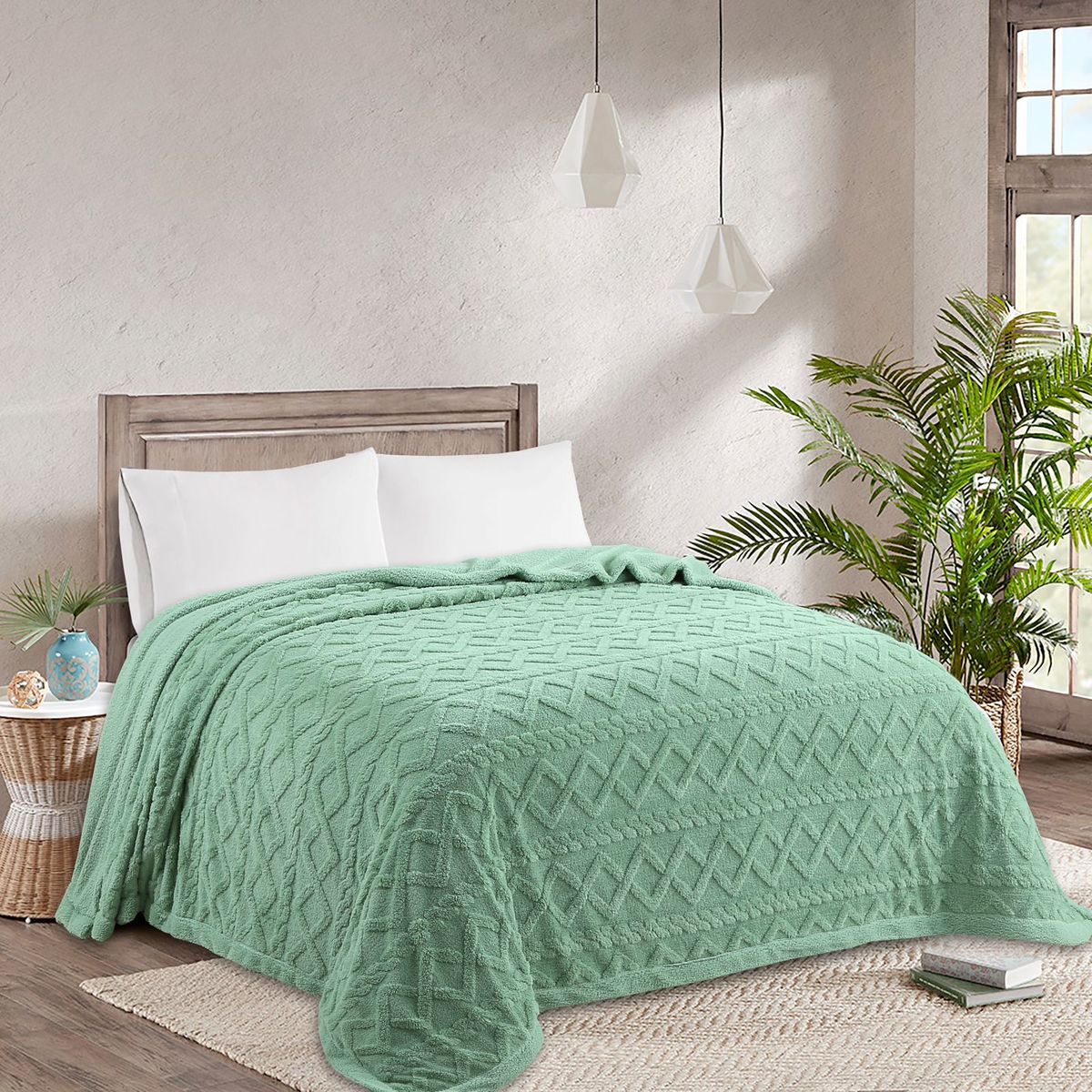 GENERICO - Frazada Térmica Texturizada 200 X 230 cm - Verde Agua