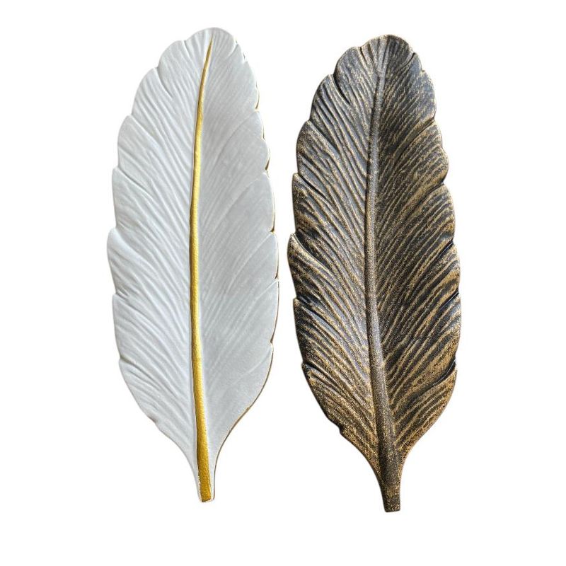 GENERICO - PACK BANDEJA   PLUMA LINEA DORADA, ENVEJECIDA  Medidas 40 x 14 x 2 cm