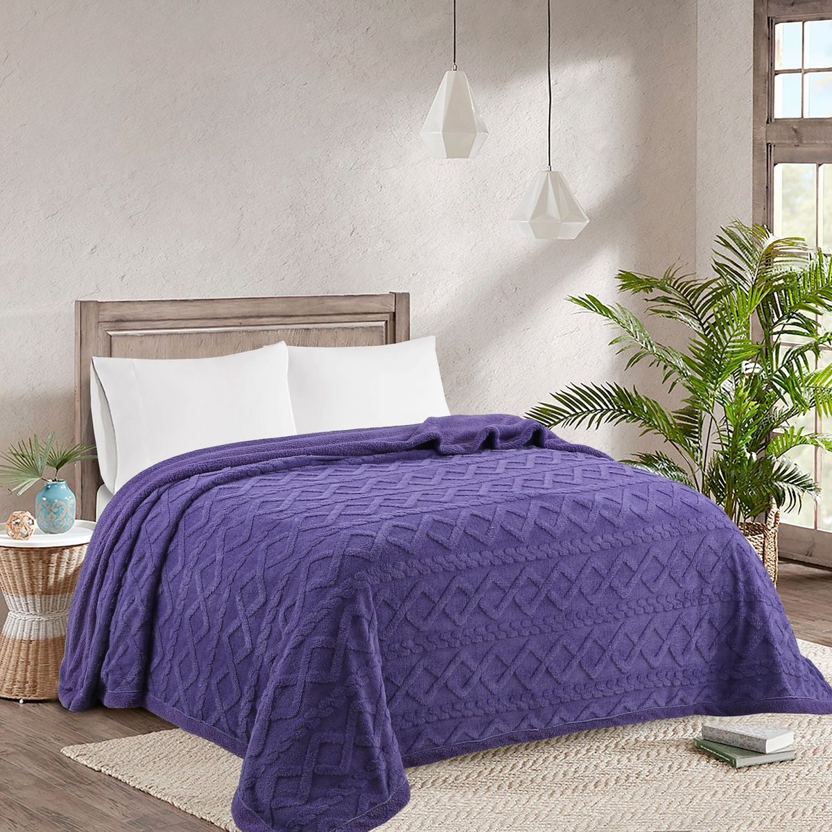 GENERICO - Frazada Térmica Texturizada 200 X 230 cm - Morado