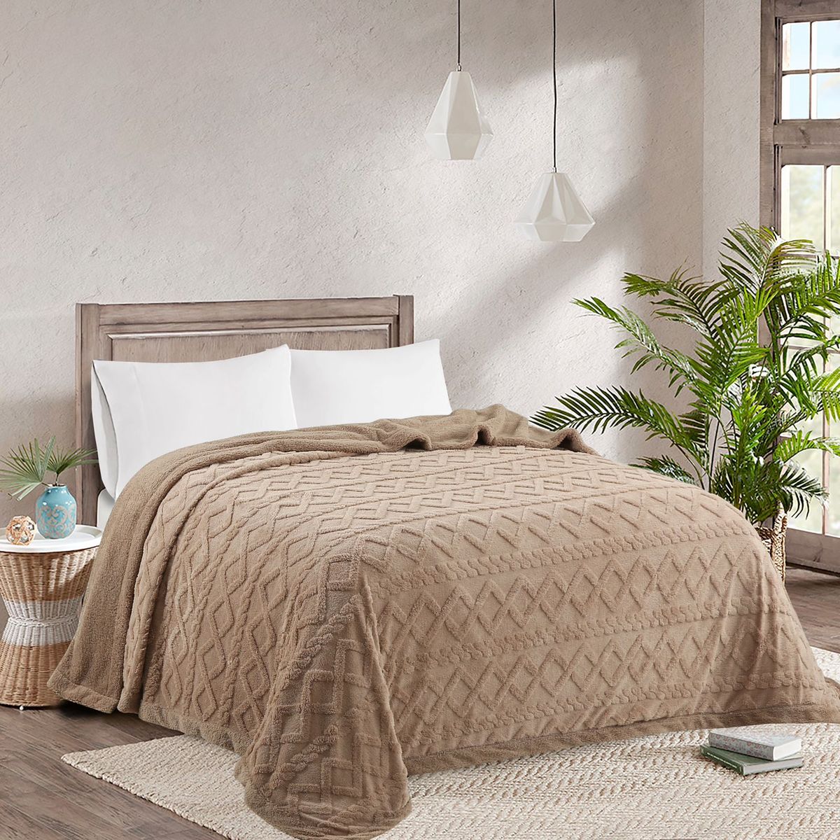 GENERICO - Frazada Térmica Texturizada 200 X 230 cm - Beige