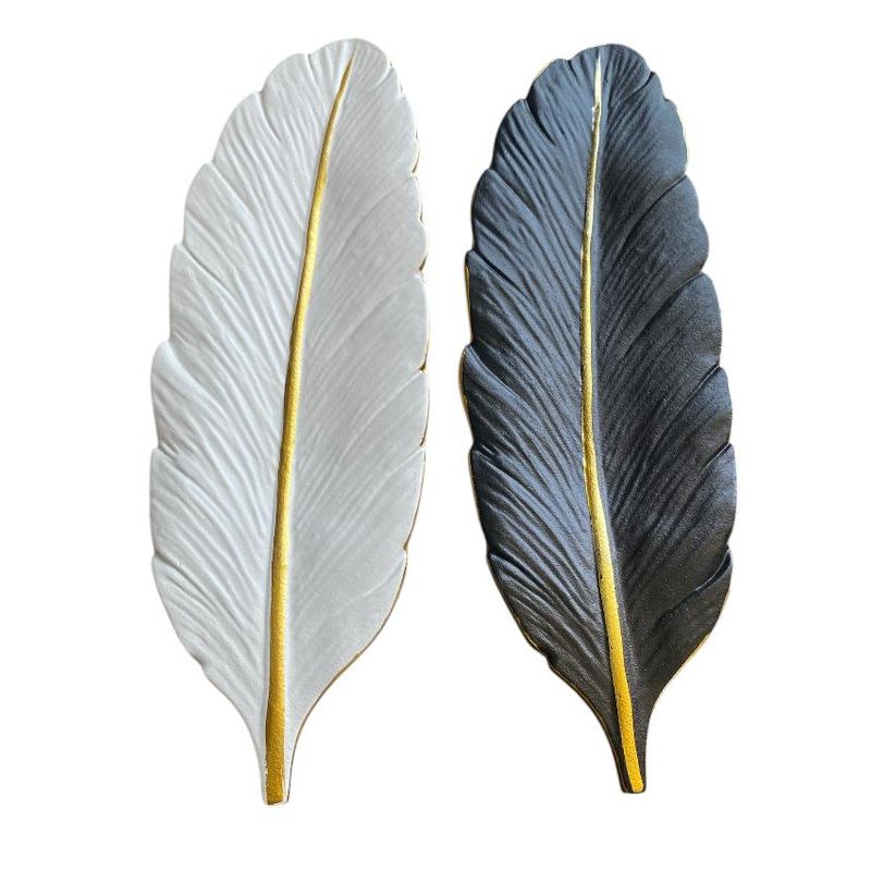 GENERICO - PACK BANDEJA   PLUMA BLANCA NEGRA LINEA DORADA  Medidas 40 x 14 x 2 cm