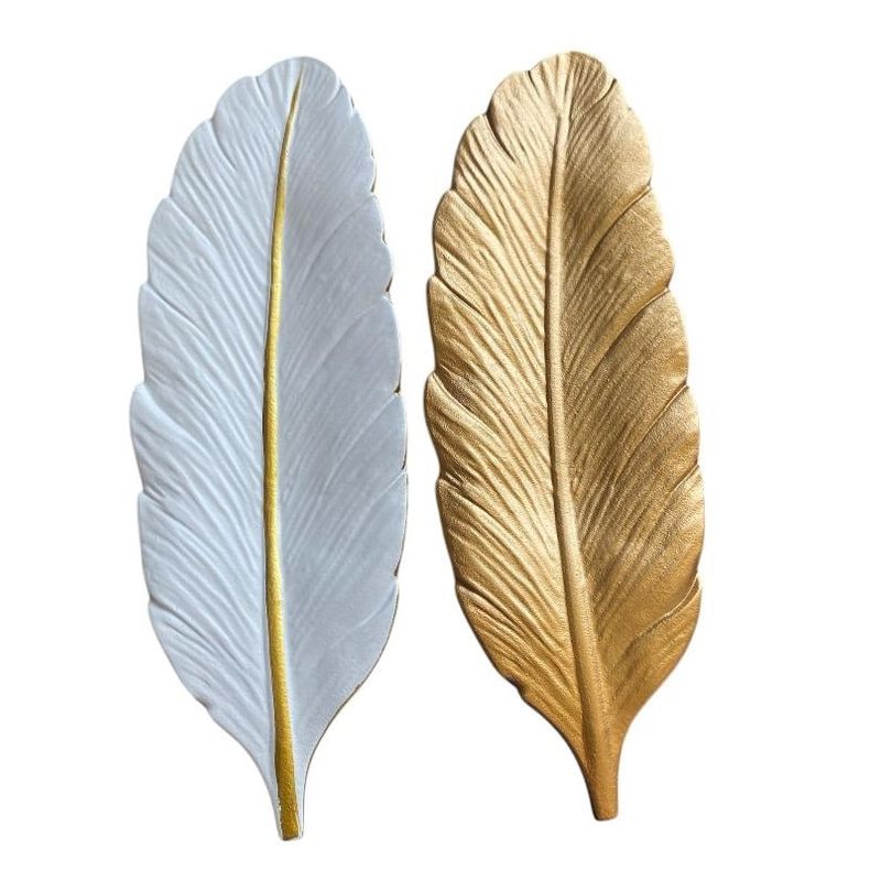 GENERICO - PACK BANDEJA   PLUMA BLANCA DORADA  Medidas 40 x 14 x 2 cm
