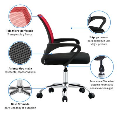 Imagen 2 del producto Silla De Oficina Ejecutiva Nueva York Ergonomica Malla Roja